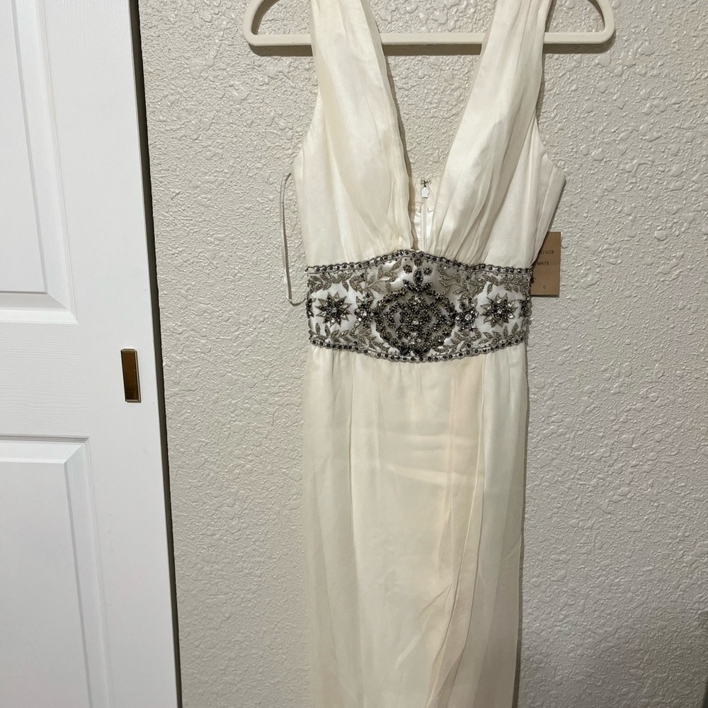 Chic Backless White Dress with Beaded Detail